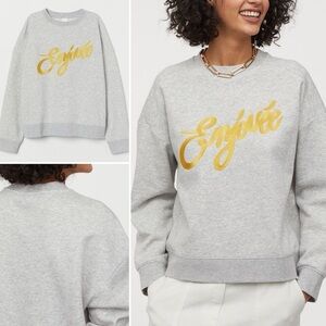 Gray Oversized Sweatshirt with Gold Embroidery